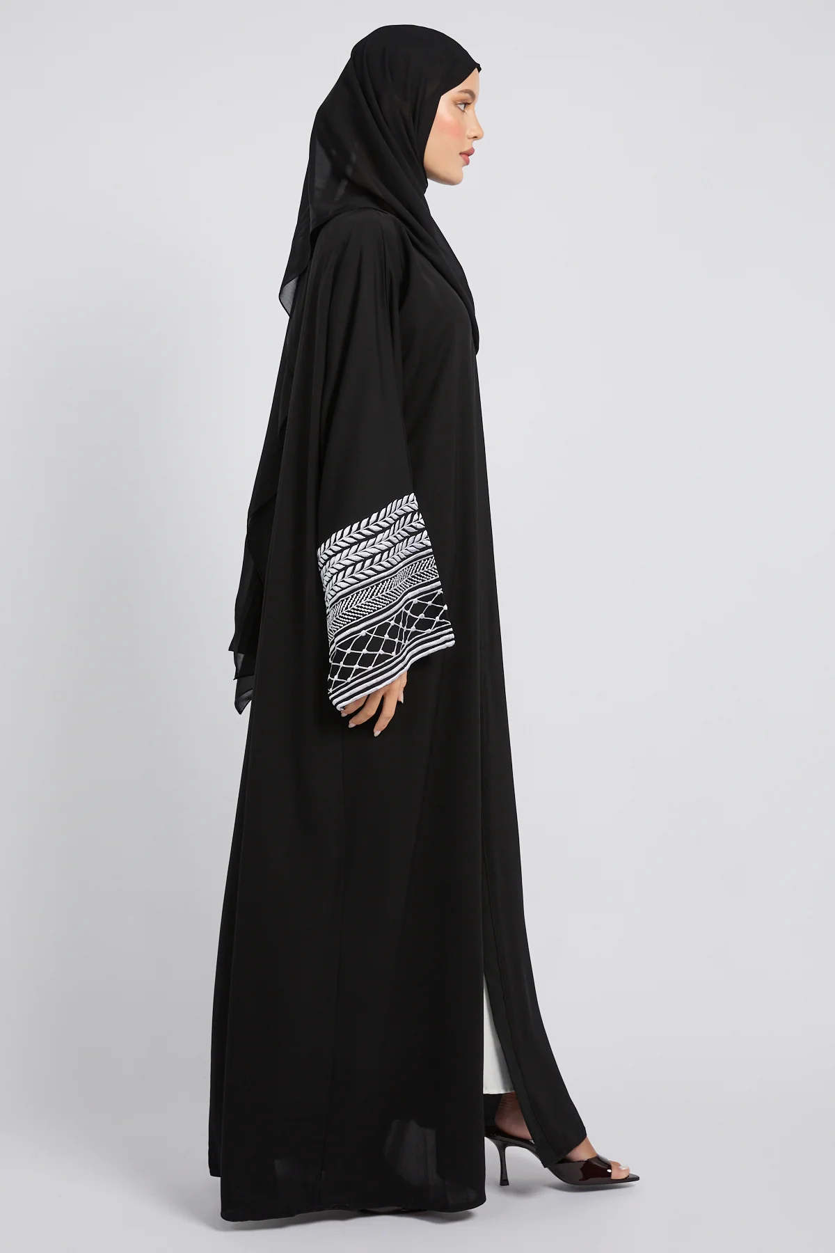Premium Heritage Cuff Embroidered Open Abaya – Black- LIMITED EDITION - Image 7