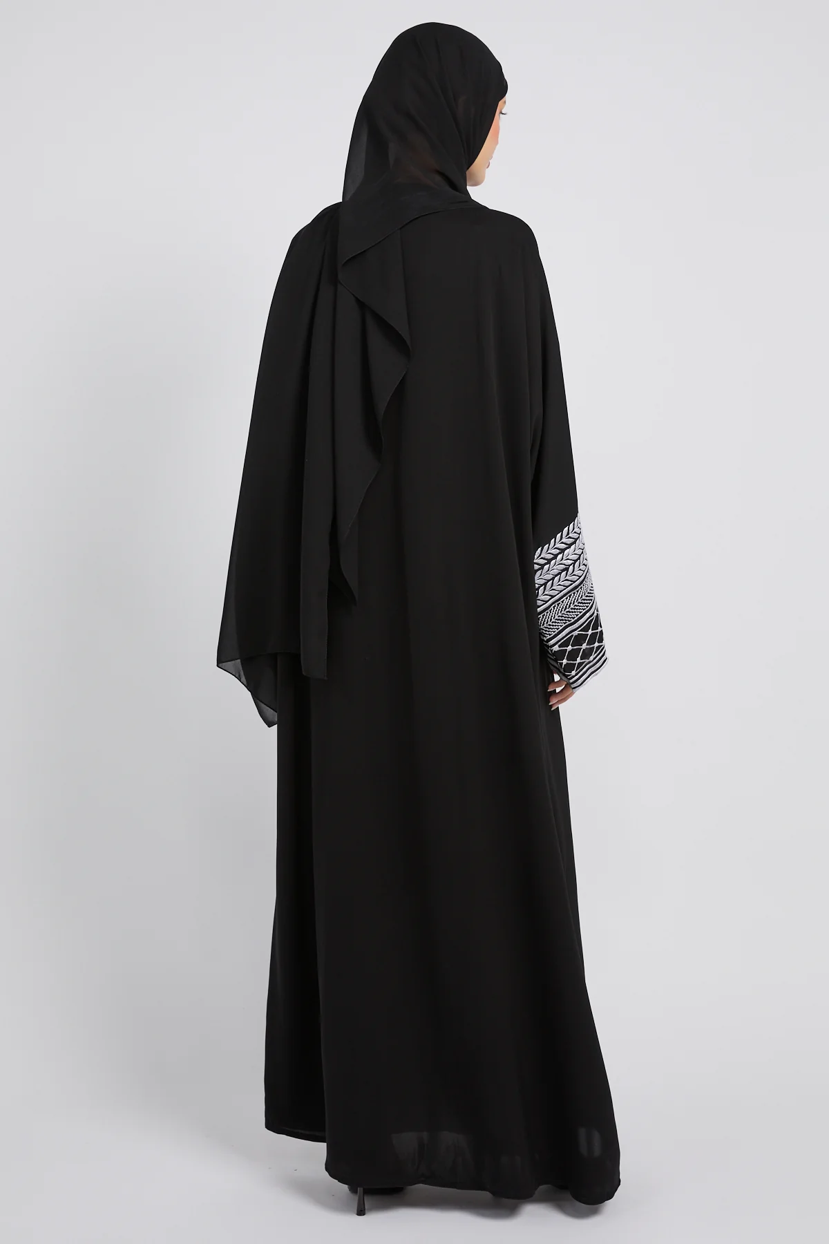 Premium Heritage Cuff Embroidered Open Abaya – Black- LIMITED EDITION - Image 8