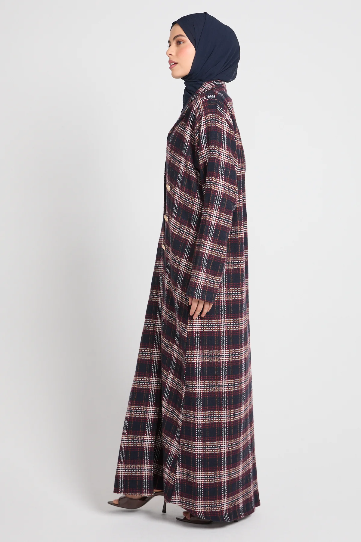 Premium Heritage Plaid Coat Abaya – Winter Berry- LIMITED EDITION - Image 10