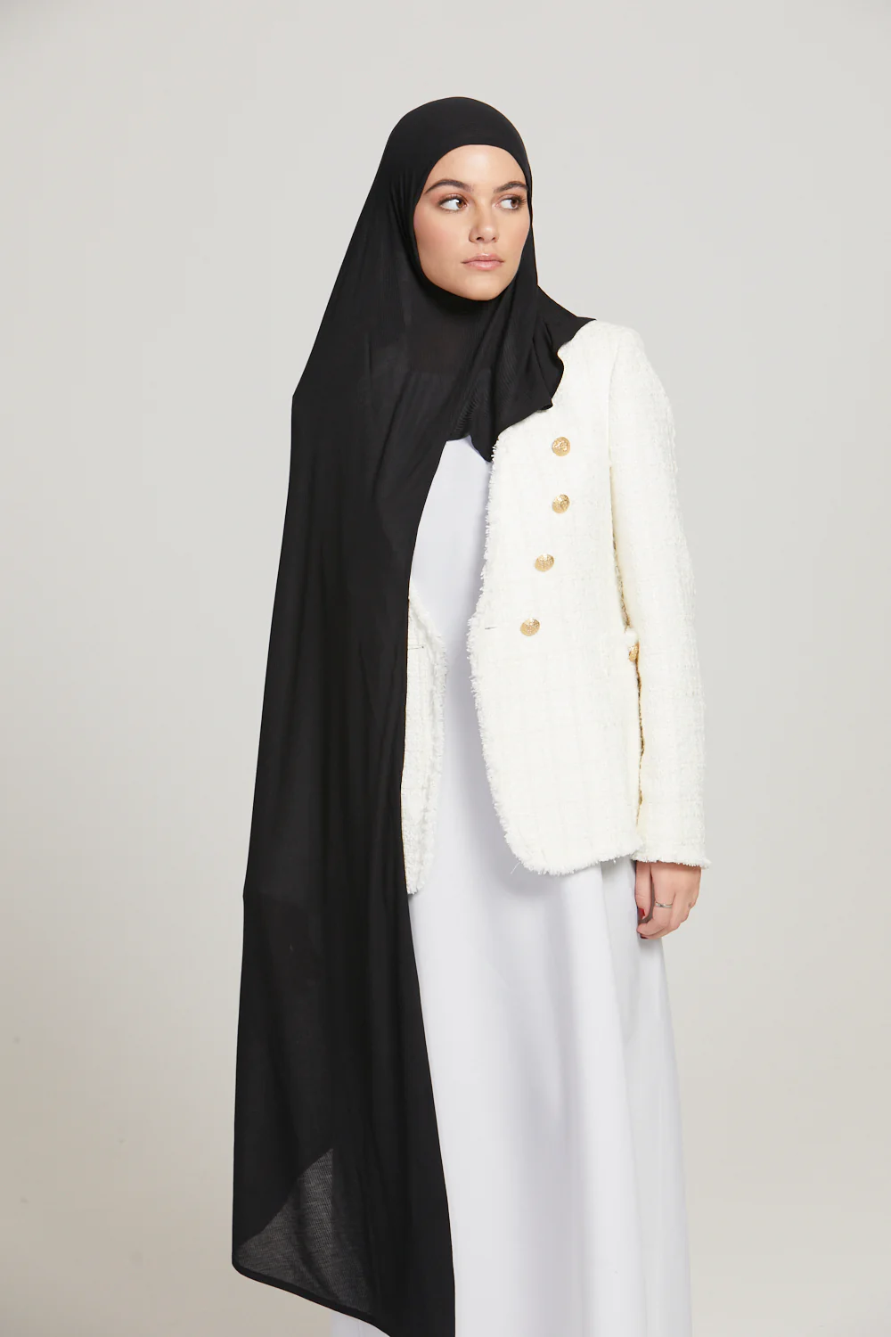 Premium Instant Bamboo Ribbed Jersey Hijab - Black - Image 2