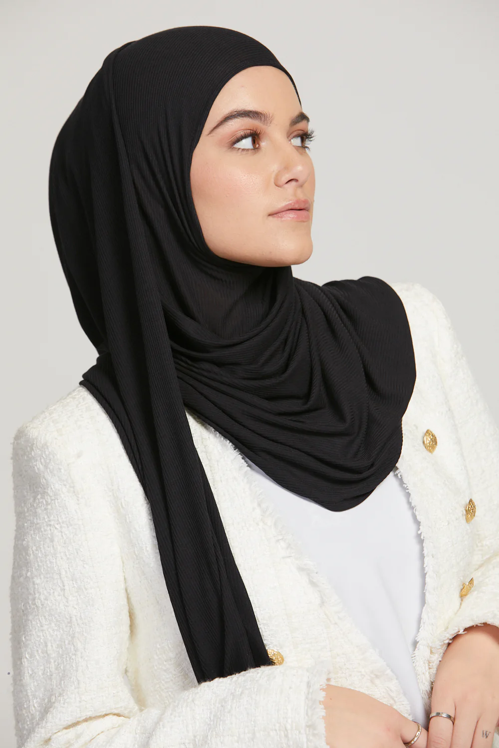 Premium Instant Bamboo Ribbed Jersey Hijab - Black - Image 4