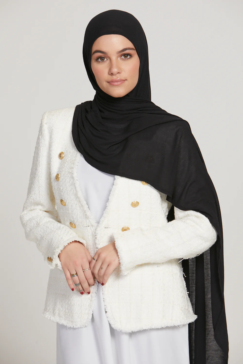 Premium Instant Bamboo Ribbed Jersey Hijab - Black - Image 5