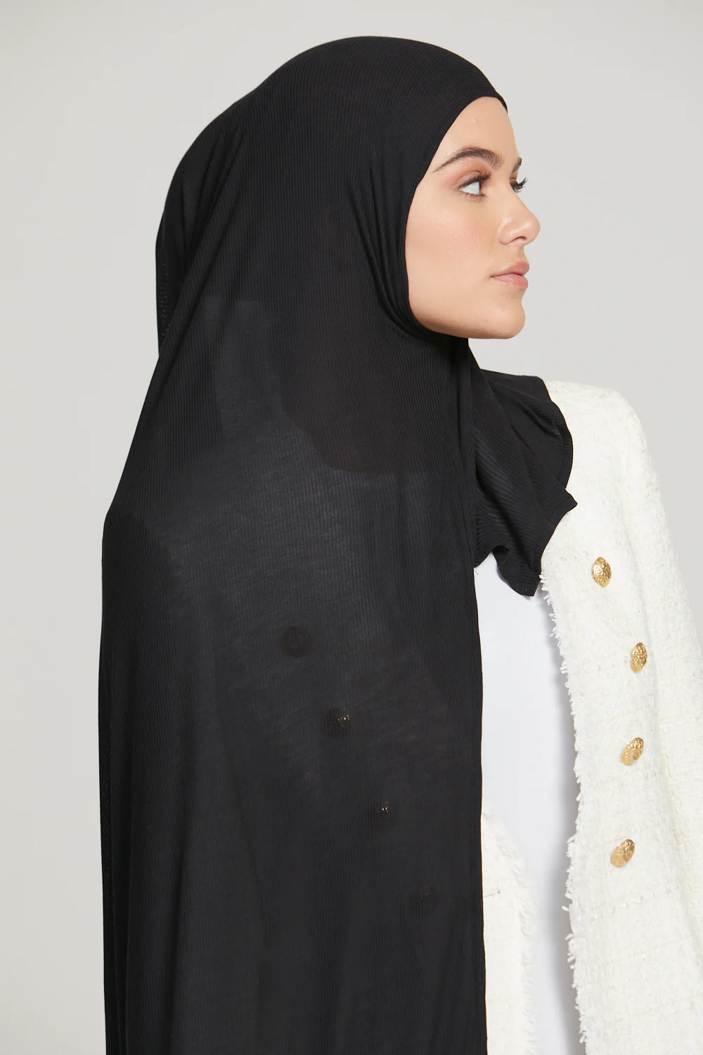 Premium Instant Bamboo Ribbed Jersey Hijab - Black - Image 6