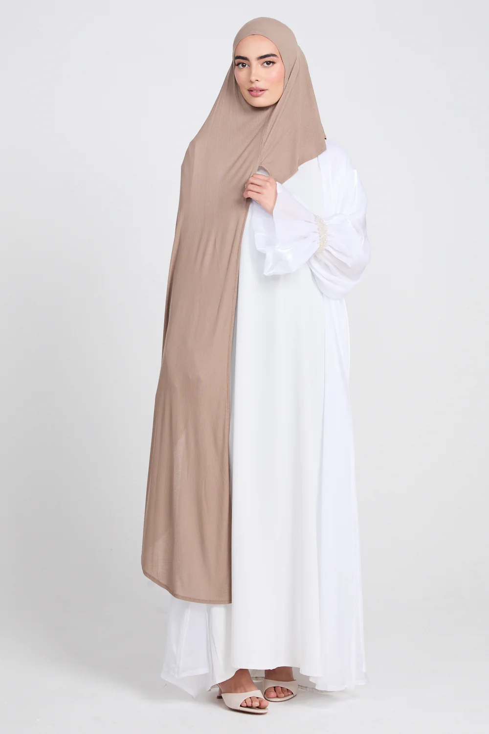 Premium Instant Bamboo Ribbed Jersey Hijab - Dusty Taupe - Image 2