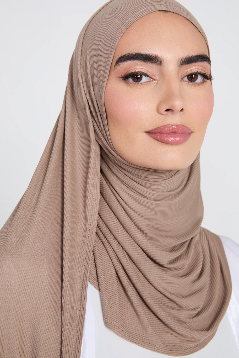 Premium Instant Bamboo Ribbed Jersey Hijab - Dusty Taupe - Image 6