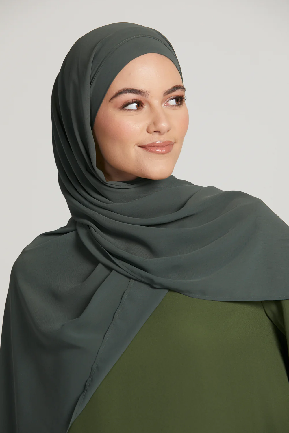 Premium Instant Chiffon Hijab - Dark Green - Image 2