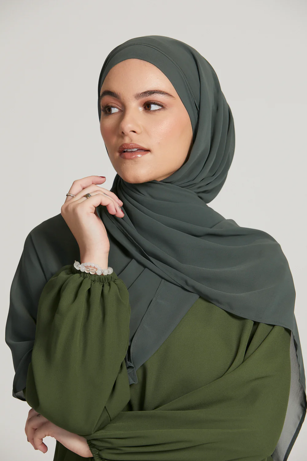 Premium Instant Chiffon Hijab - Dark Green - Image 3