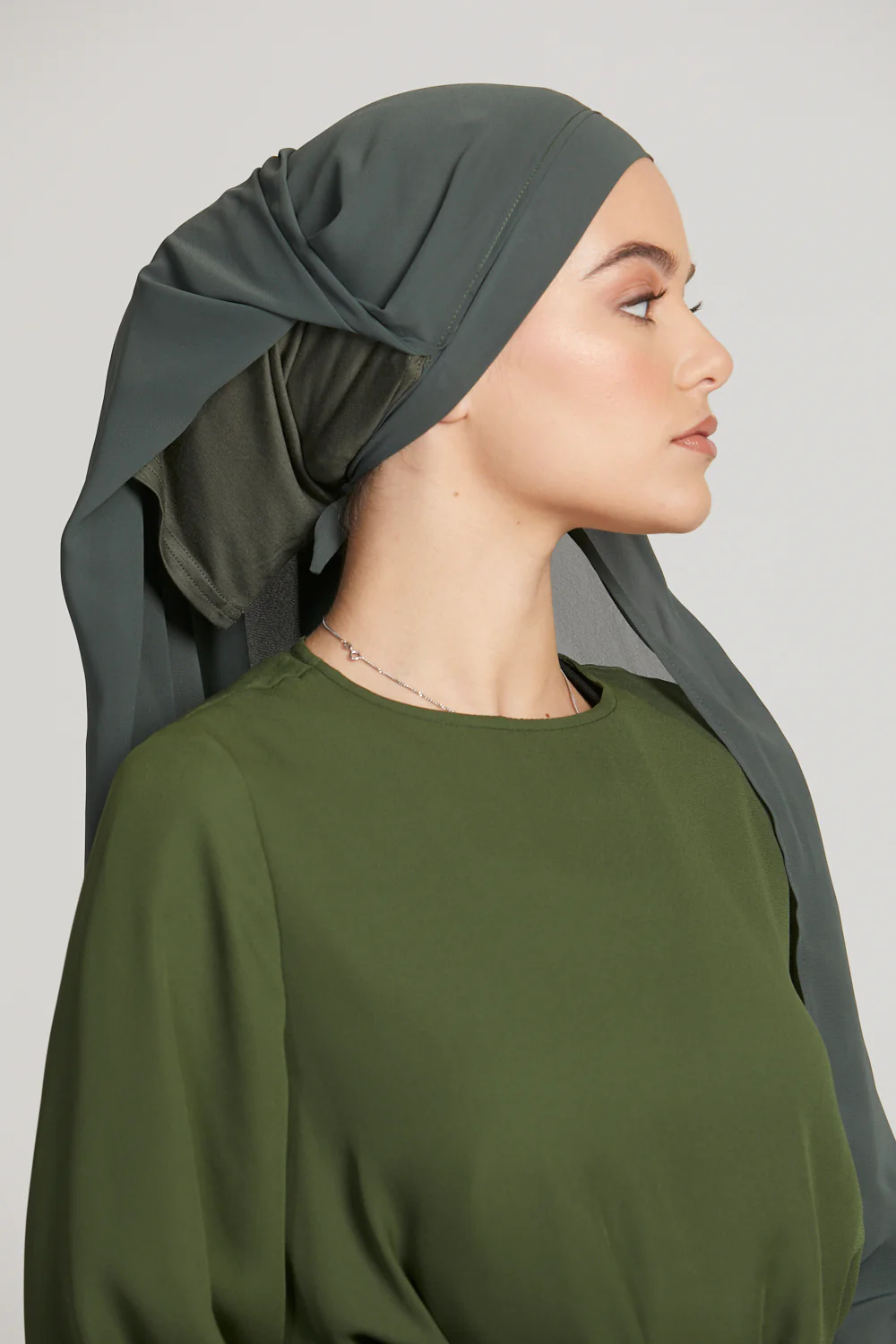 Premium Instant Chiffon Hijab - Dark Green - Image 5