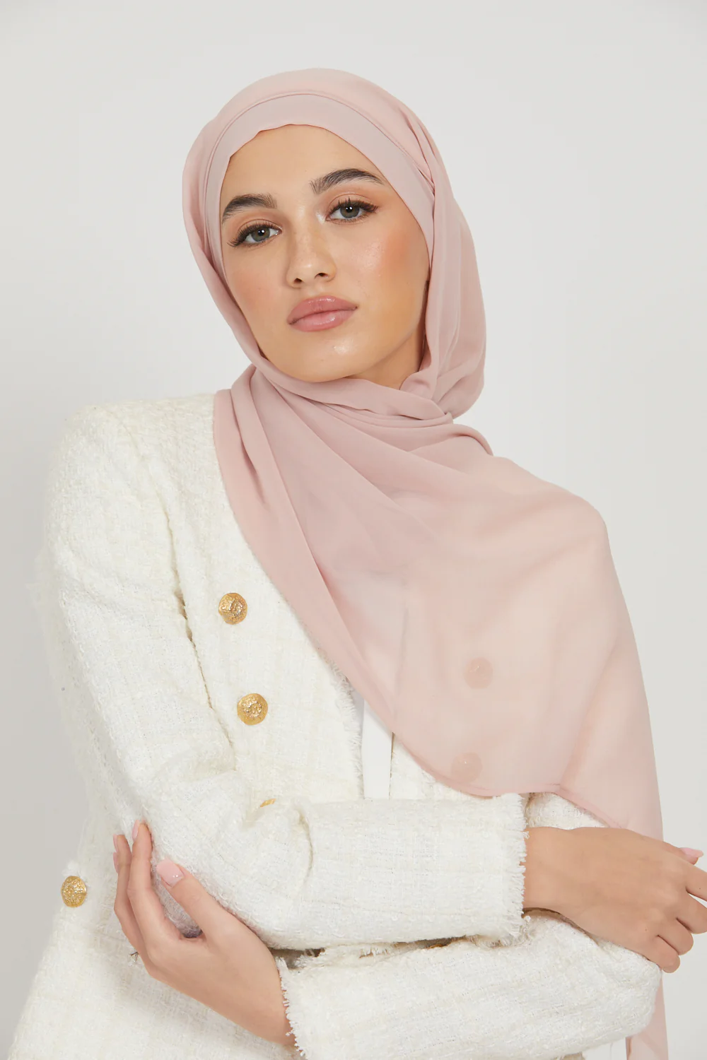 Premium Instant Chiffon Hijab - Light Blush - Image 2