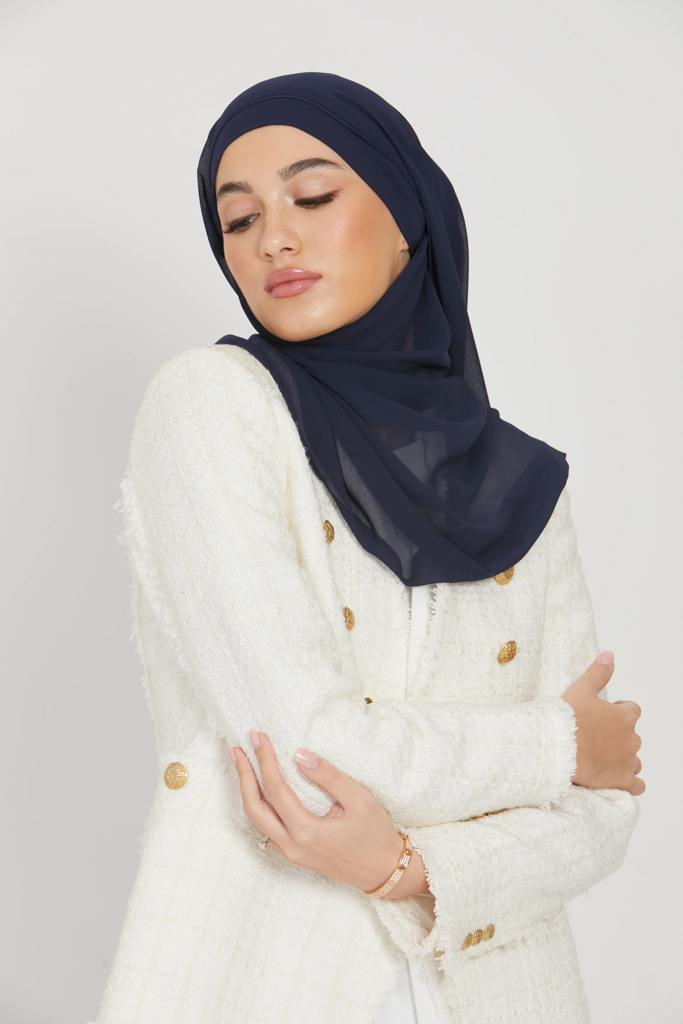 Premium Instant Chiffon Hijab - Navy - Image 2