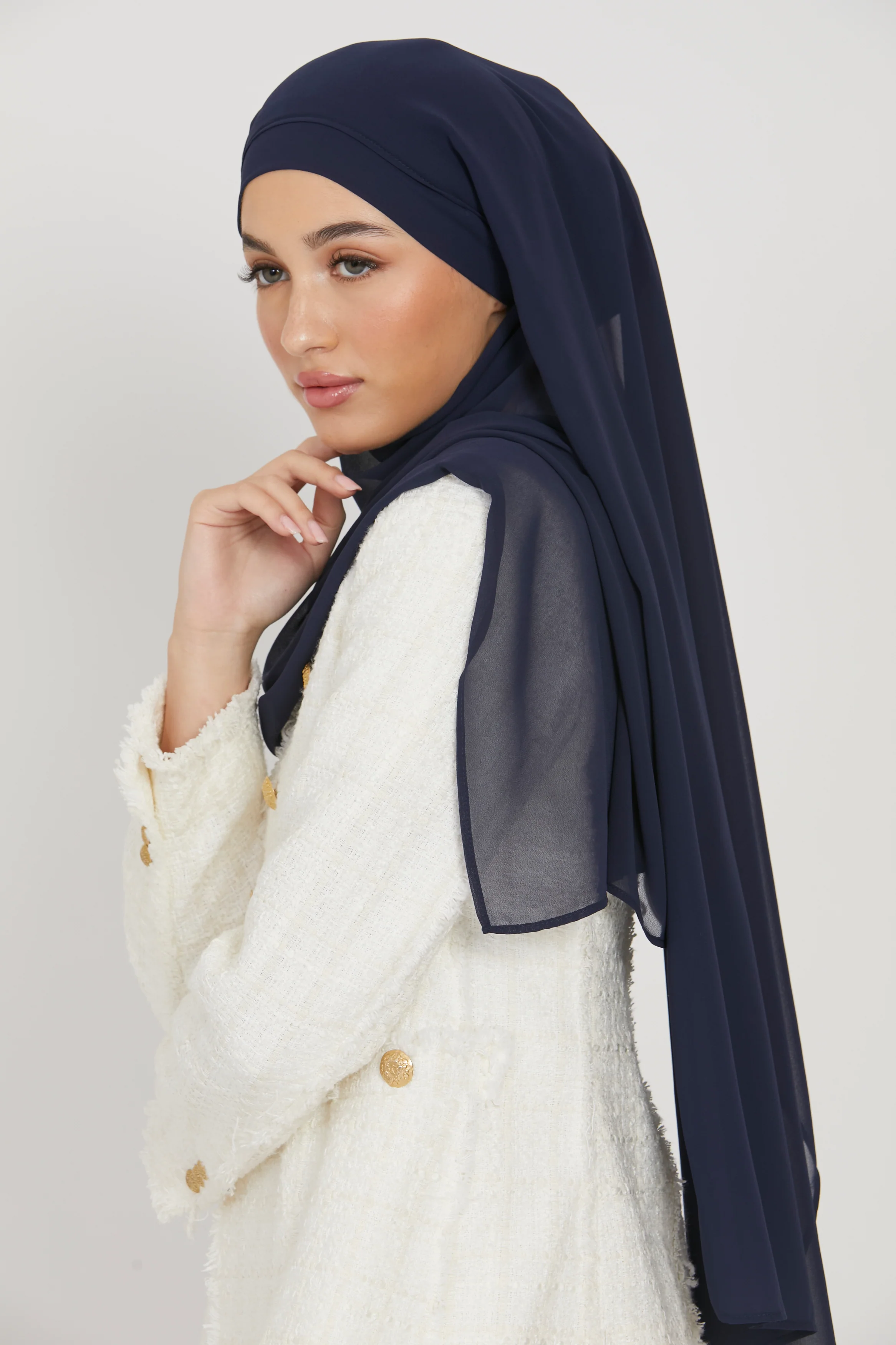 Premium Instant Chiffon Hijab - Navy - Image 3