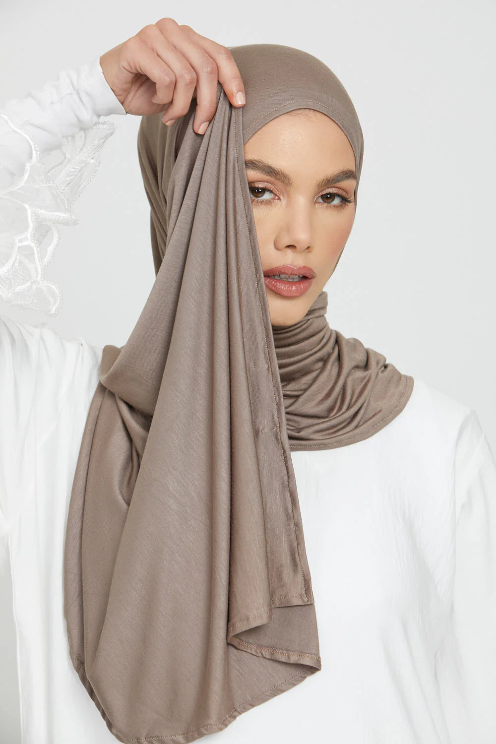 Premium Instant Jersey Hijab - Cafe Au Lait - Image 3