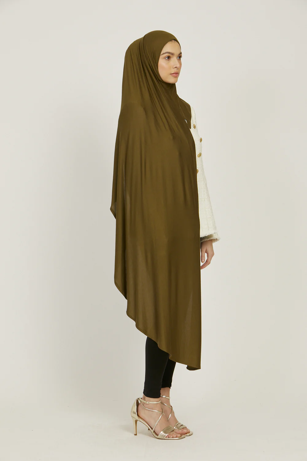Premium Instant Jersey Hijab - Olive - Image 2