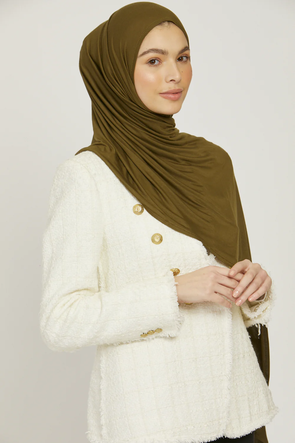 Premium Instant Jersey Hijab - Olive - Image 3