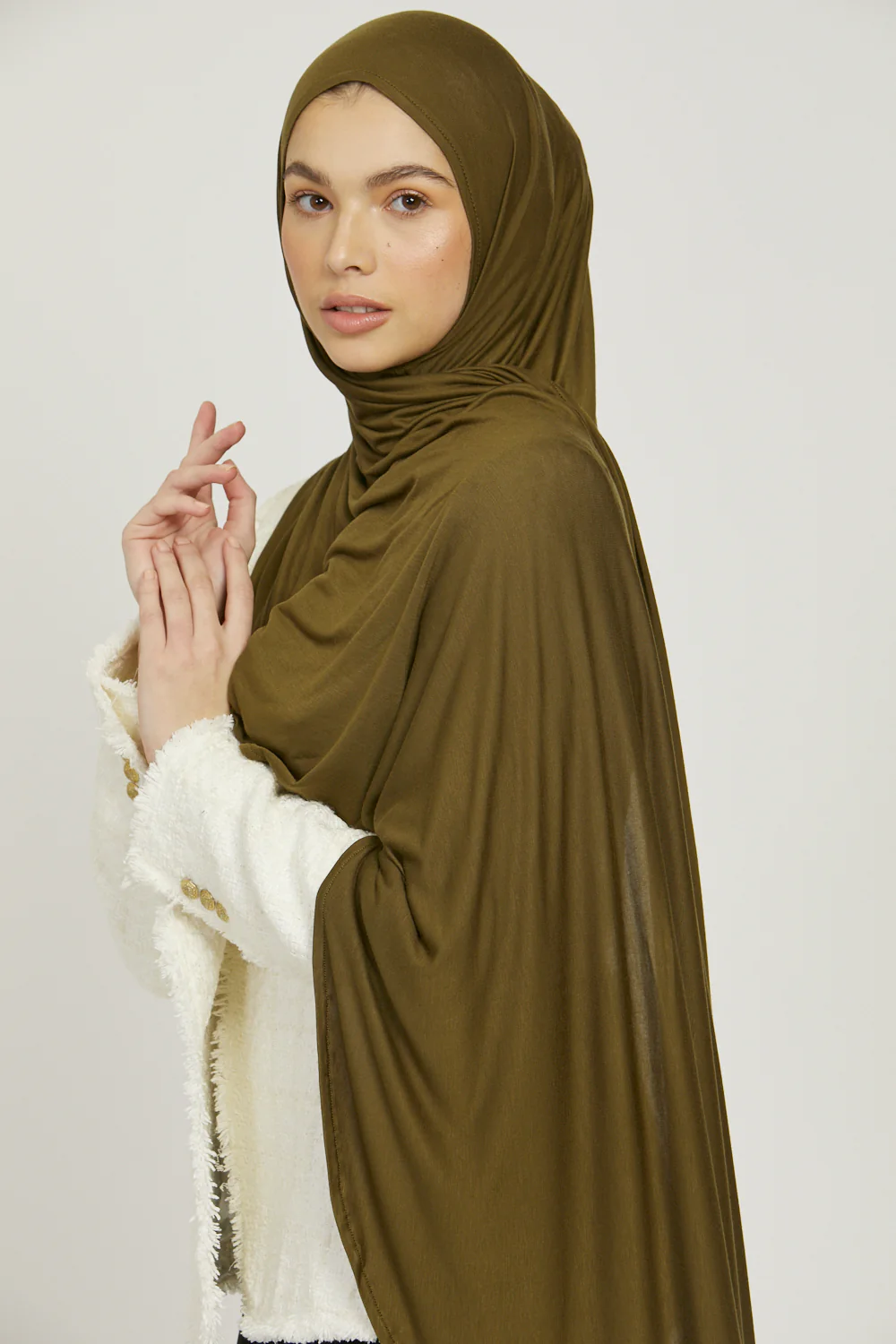 Premium Instant Jersey Hijab - Olive - Image 4