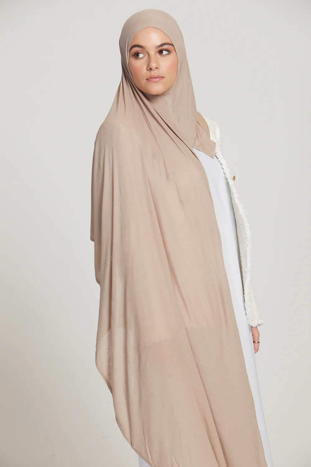 Premium Instant Bamboo Ribbed Jersey Hijab - Nude - Image 2