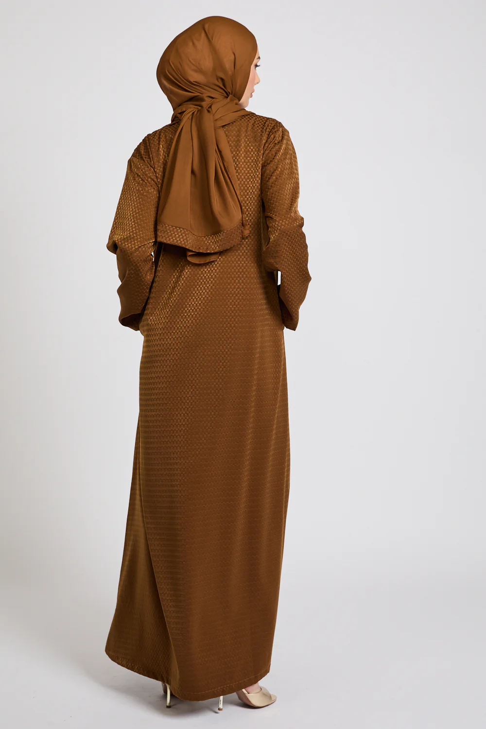 Premium Jacquard Blazer Open Abaya - Brushed Bronze - Image 10