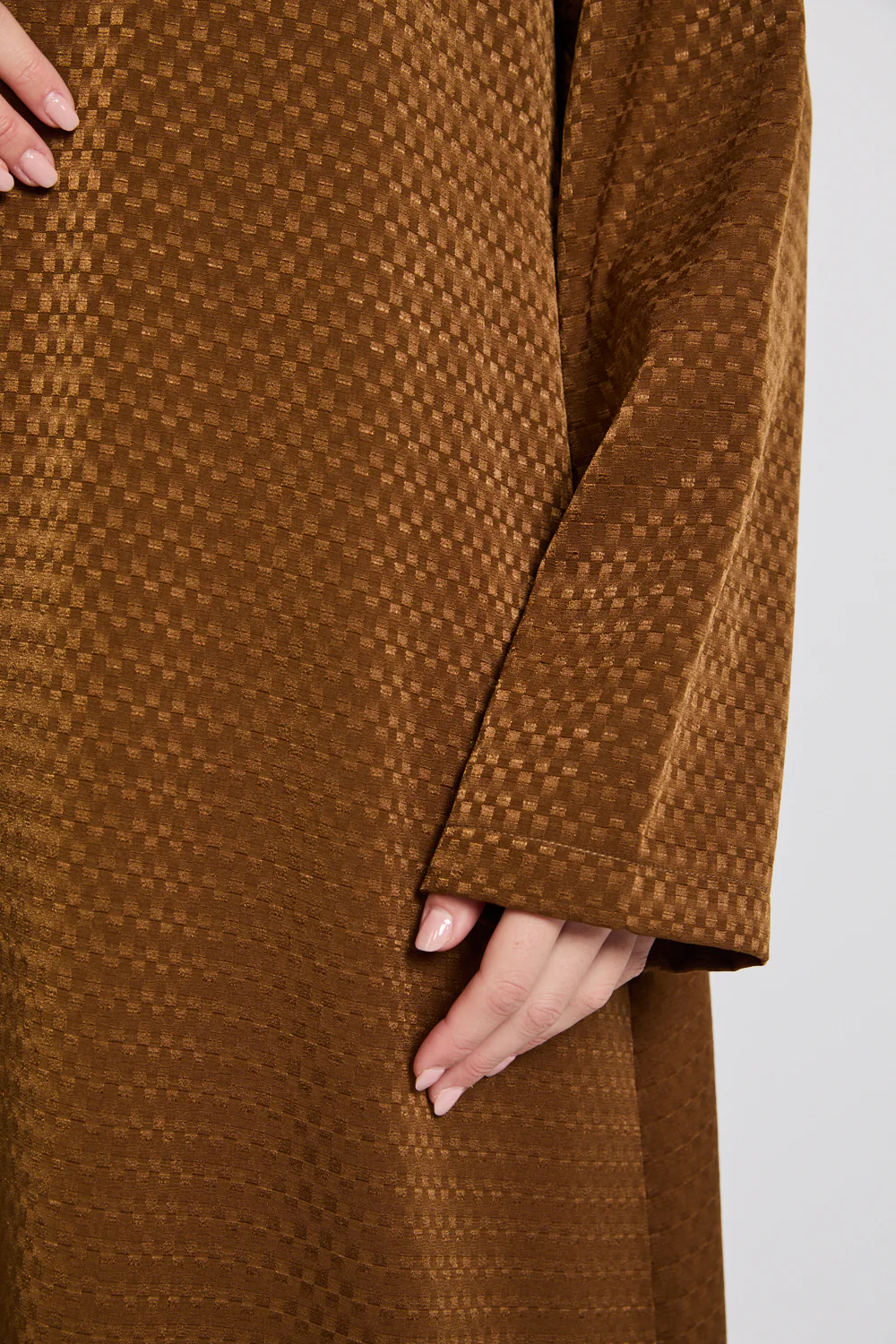 Premium Jacquard Blazer Open Abaya - Brushed Bronze - Image 3