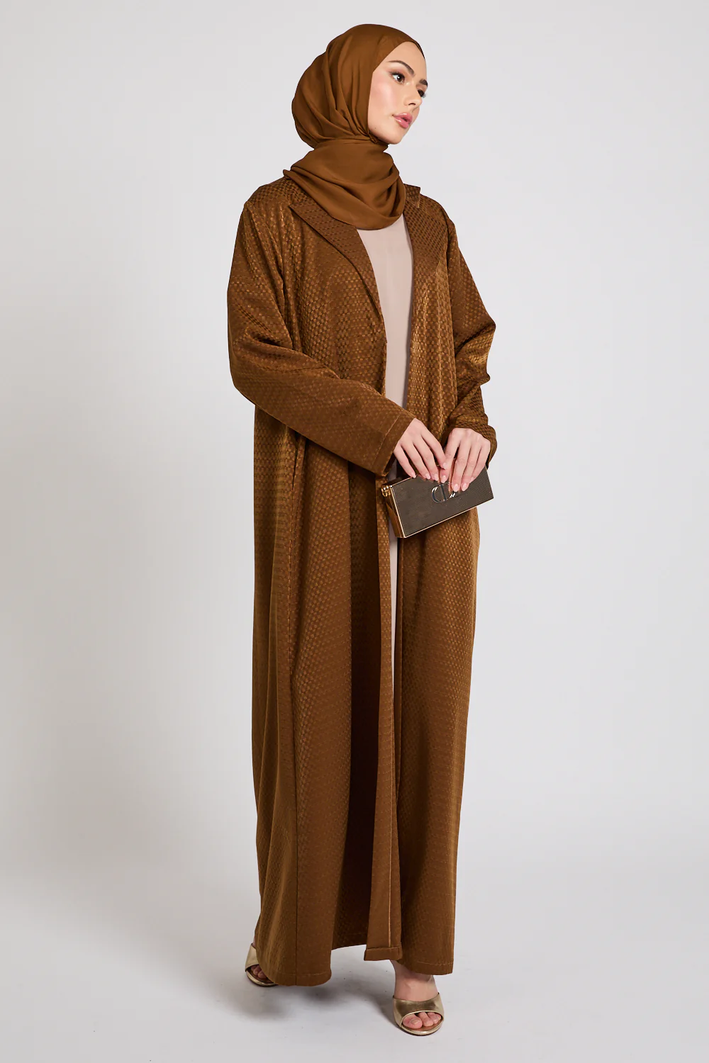 Premium Jacquard Blazer Open Abaya - Brushed Bronze - Image 6