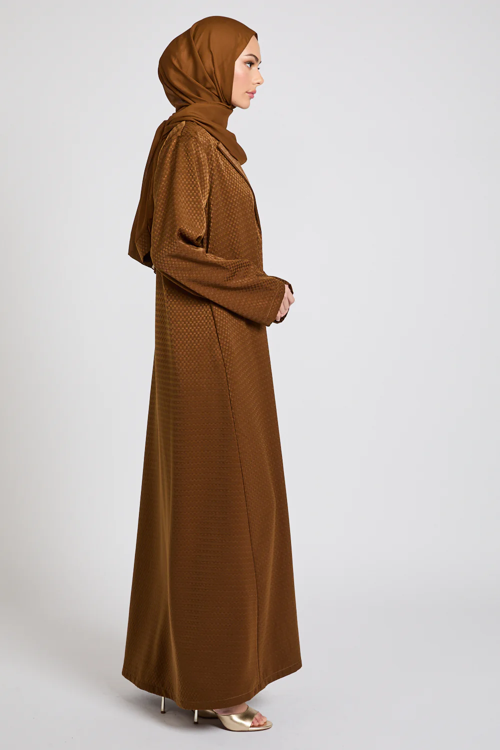 Premium Jacquard Blazer Open Abaya - Brushed Bronze - Image 9