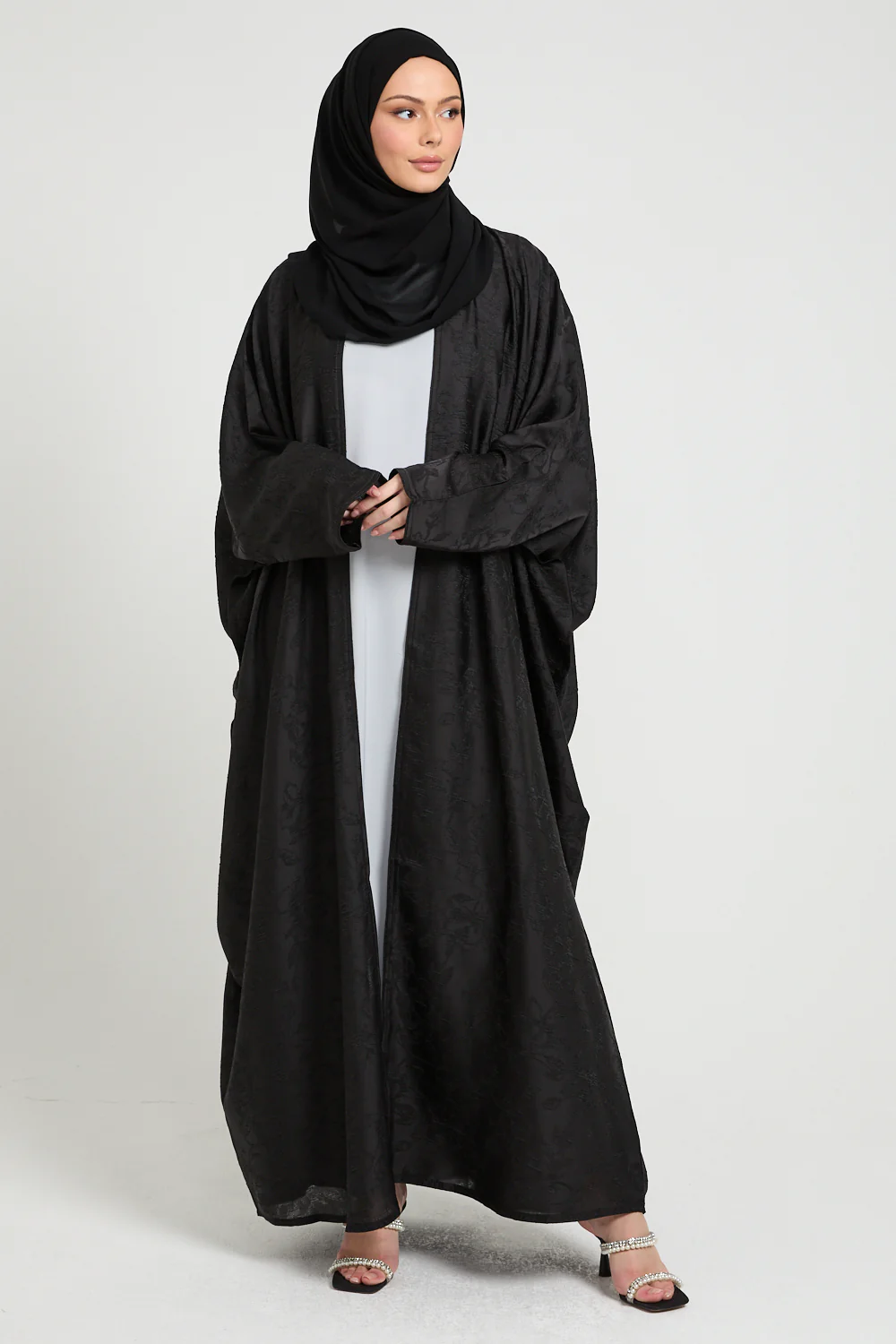 Premium Jacquard Eclipse Open Bisht - Black - Image 7