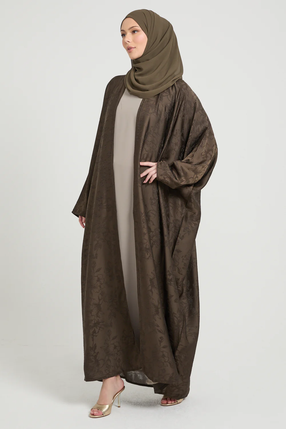 Premium Jacquard Eclipse Open Bisht - Deep Olivewood
