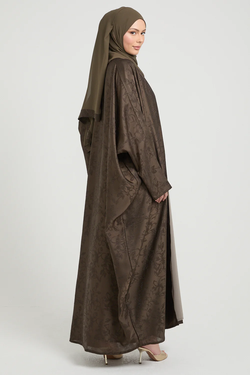 Premium Jacquard Eclipse Open Bisht - Deep Olivewood - Image 10