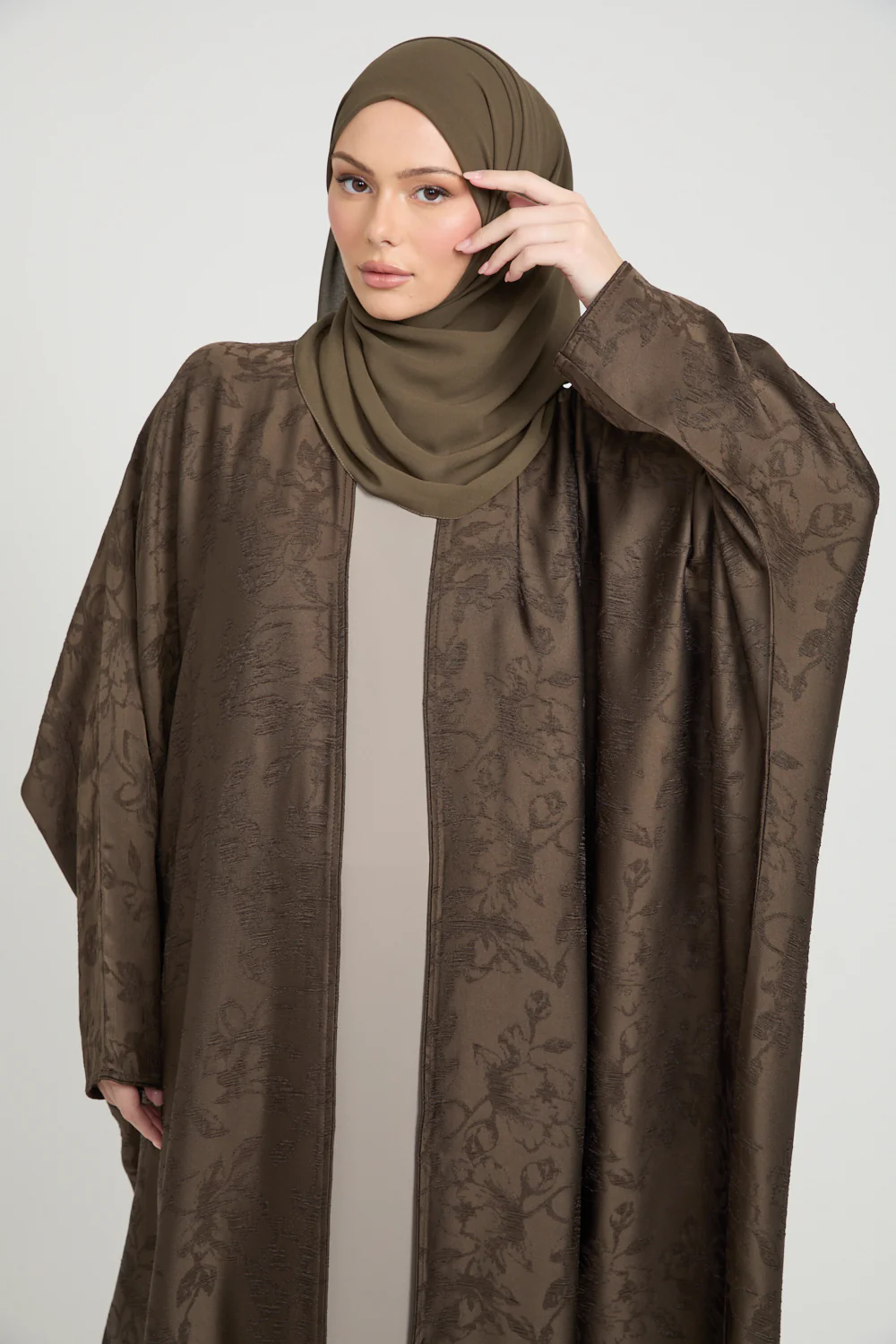 Premium Jacquard Eclipse Open Bisht - Deep Olivewood - Image 9