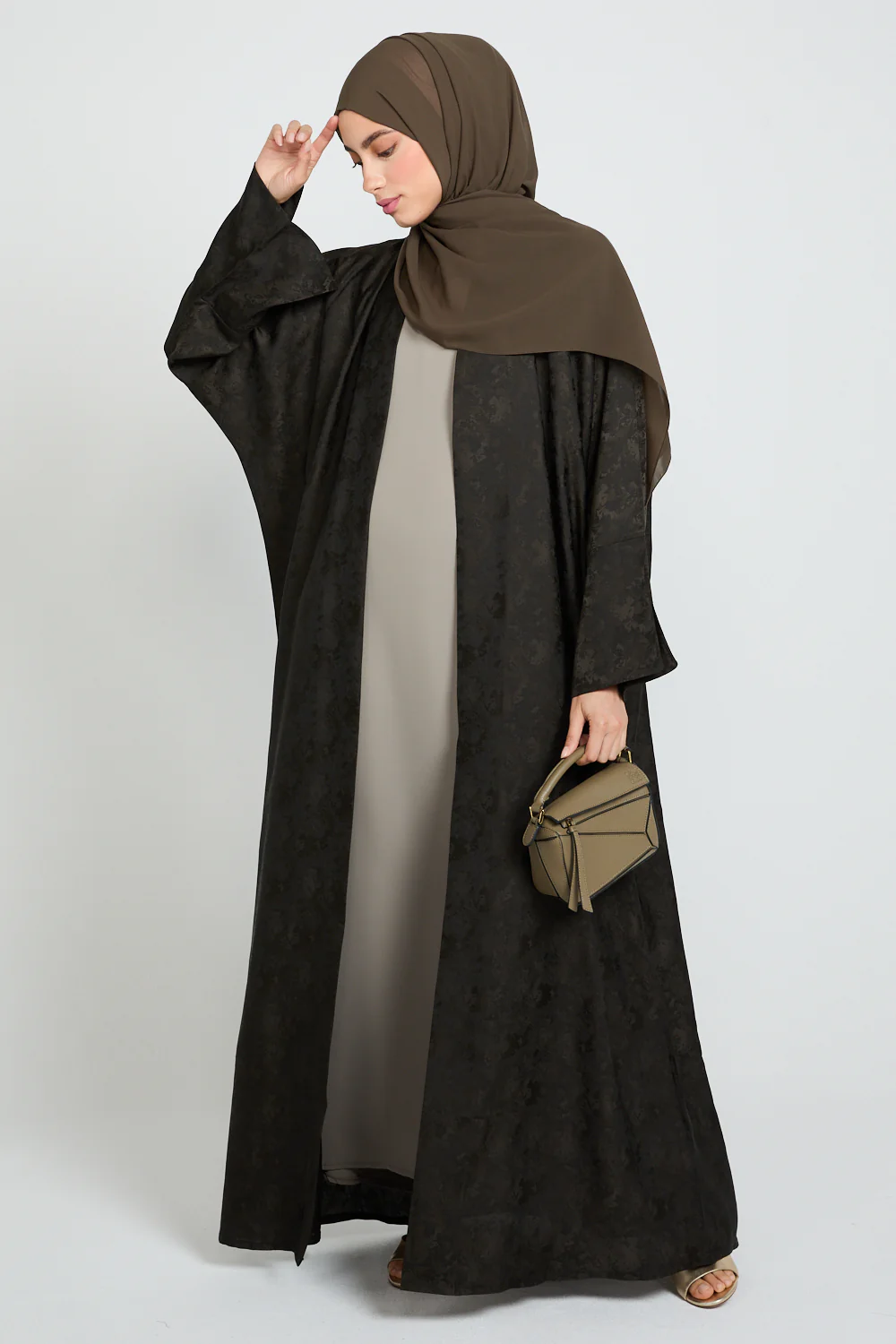 Luxury Jacquard Open Bisht - Forest Smoke