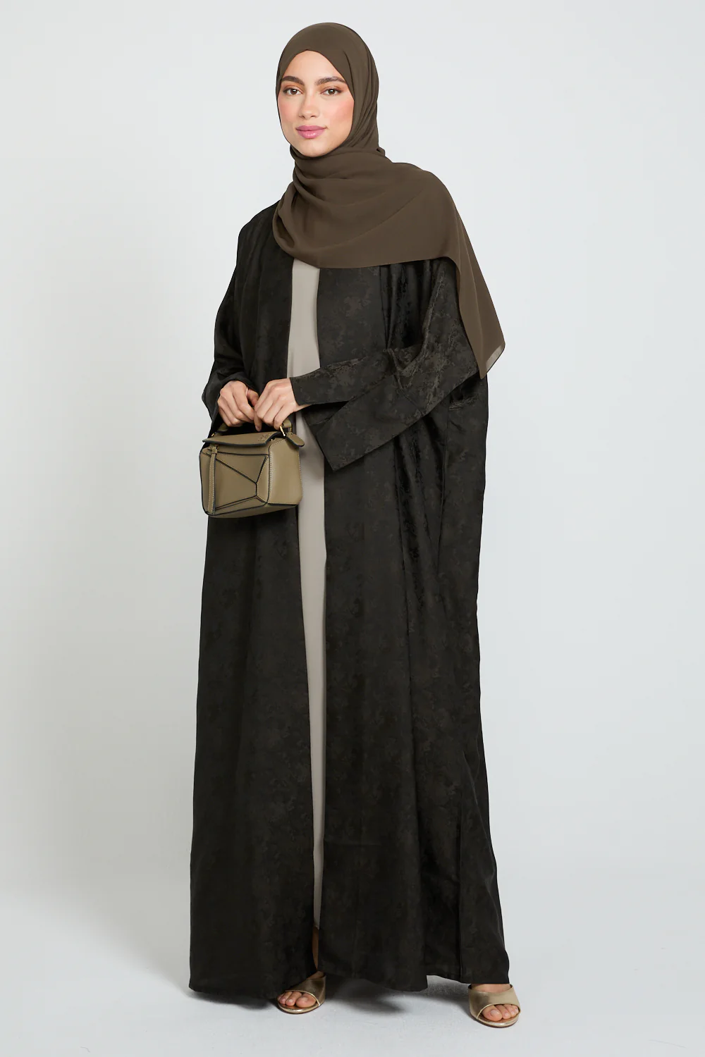 Luxury Jacquard Open Bisht - Forest Smoke - Image 3