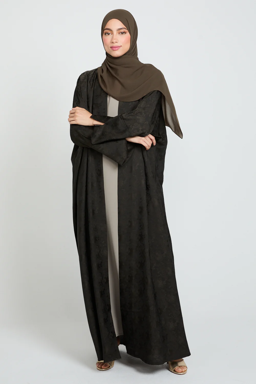 Luxury Jacquard Open Bisht - Forest Smoke - Image 5
