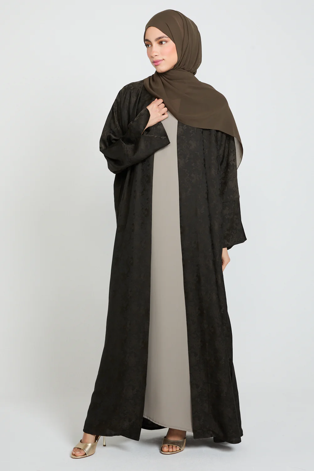 Luxury Jacquard Open Bisht - Forest Smoke - Image 6