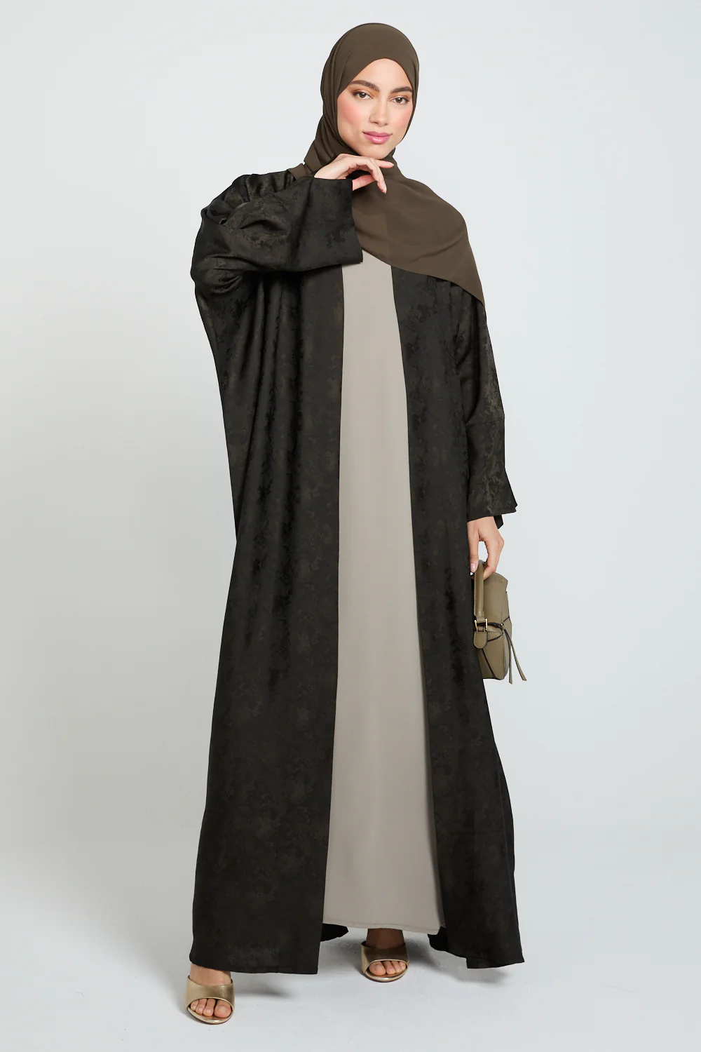 Luxury Jacquard Open Bisht - Forest Smoke - Image 7