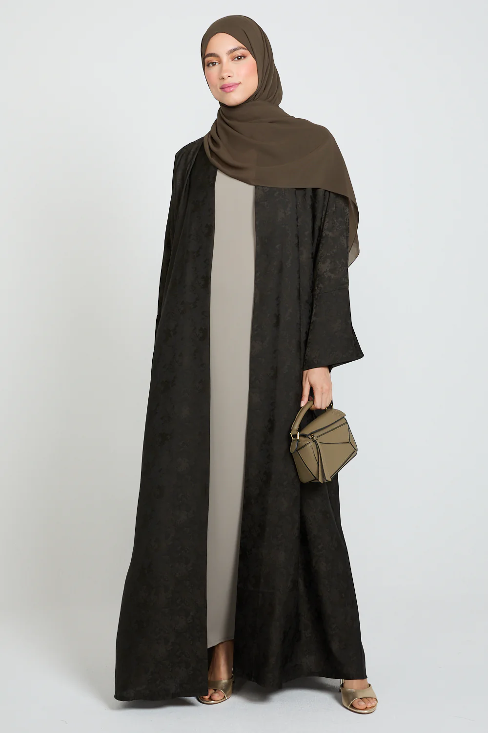 Luxury Jacquard Open Bisht - Forest Smoke - Image 8