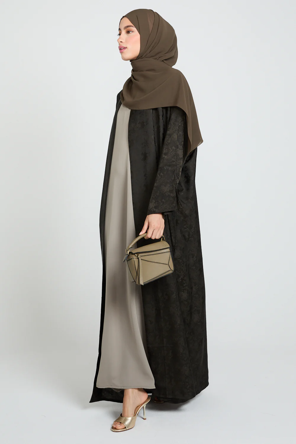 Luxury Jacquard Open Bisht - Forest Smoke - Image 9