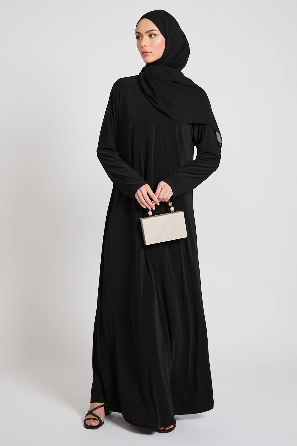 Premium Jersey Closed Abaya with Front Zip - Black