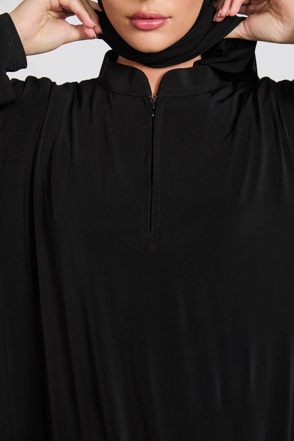 Premium Jersey Closed Abaya with Front Zip - Black - Image 4