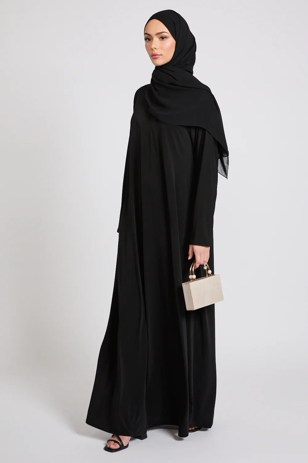 Premium Jersey Closed Abaya with Front Zip - Black - Image 6