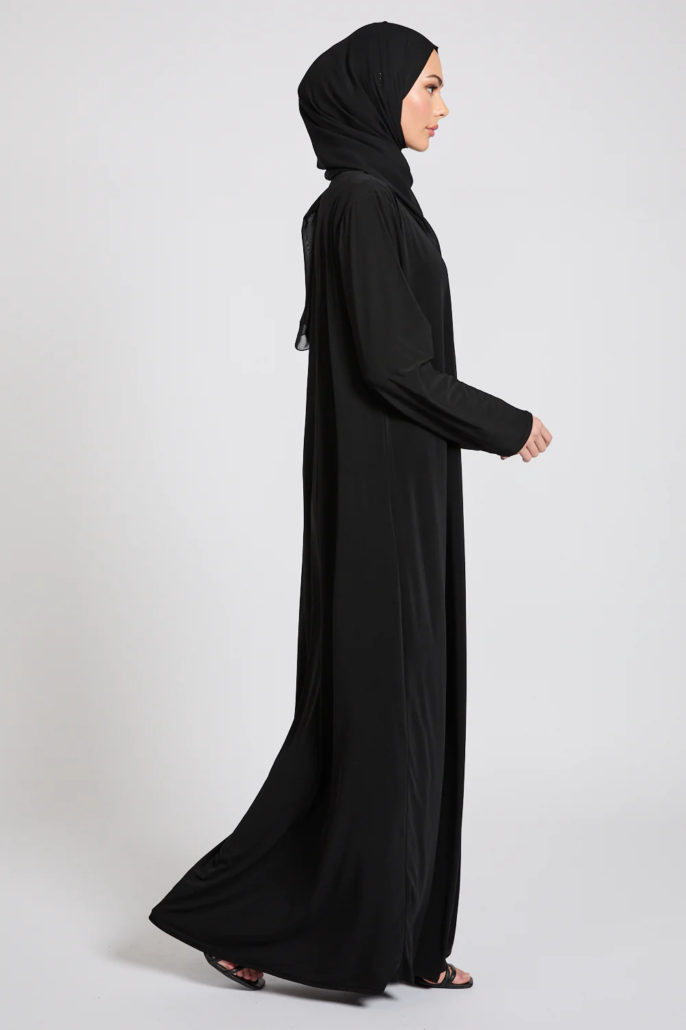 Premium Jersey Closed Abaya with Front Zip - Black - Image 7