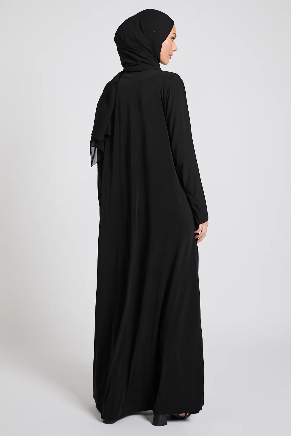 Premium Jersey Closed Abaya with Front Zip - Black - Image 8