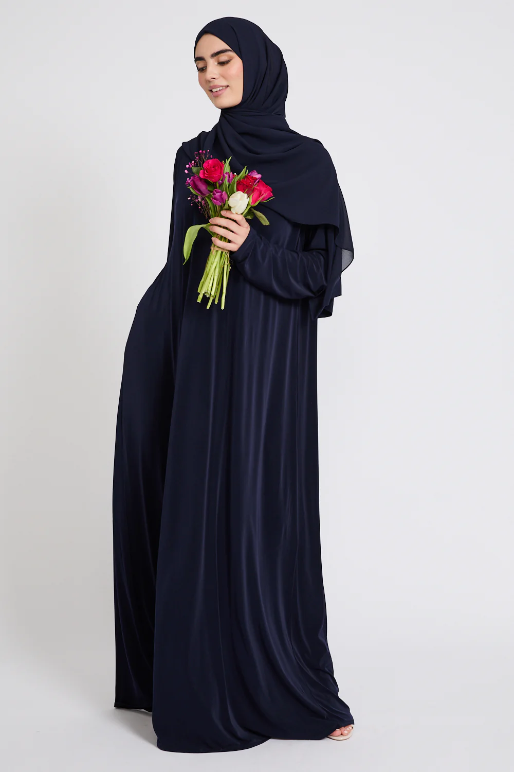 Premium Jersey Closed Abaya with Front Zip - Navy