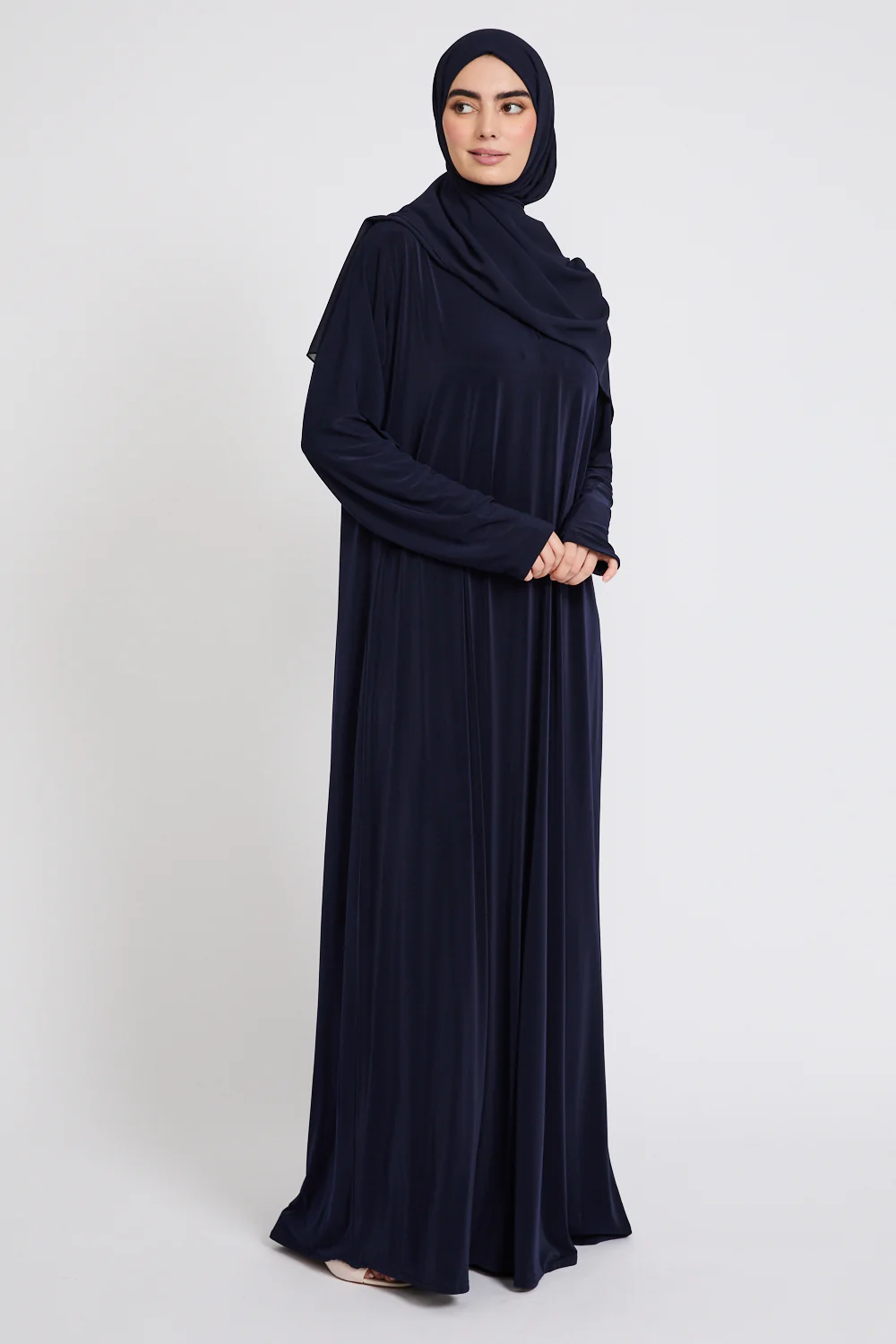 Premium Jersey Closed Abaya with Front Zip - Navy - Image 5