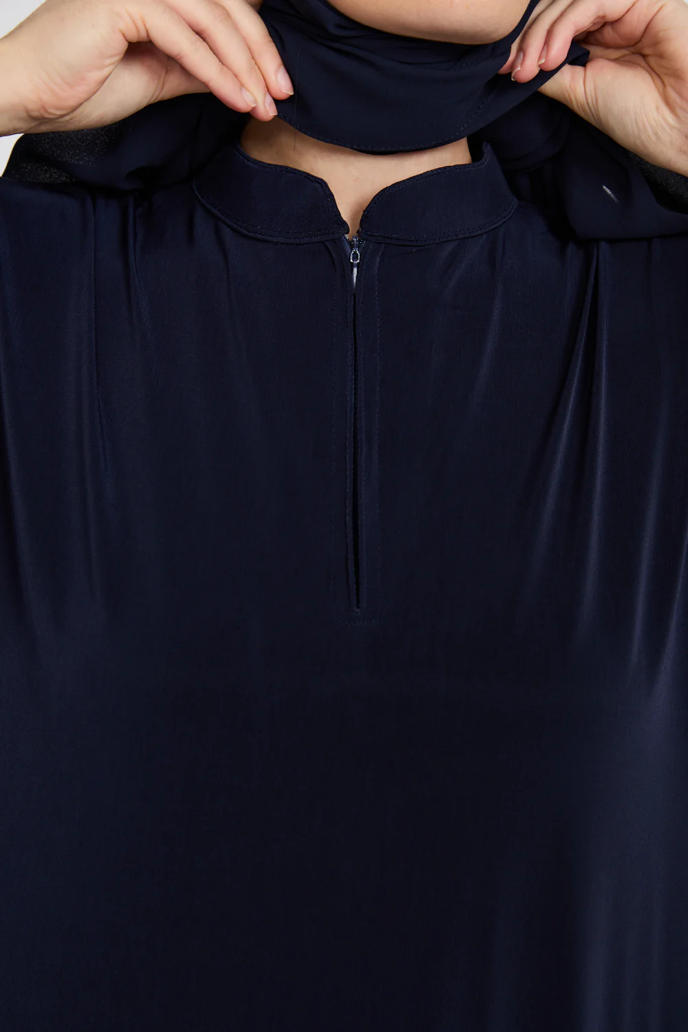 Premium Jersey Closed Abaya with Front Zip - Navy - Image 6