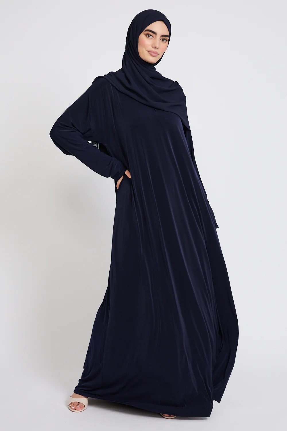 Premium Jersey Closed Abaya with Front Zip - Navy - Image 9