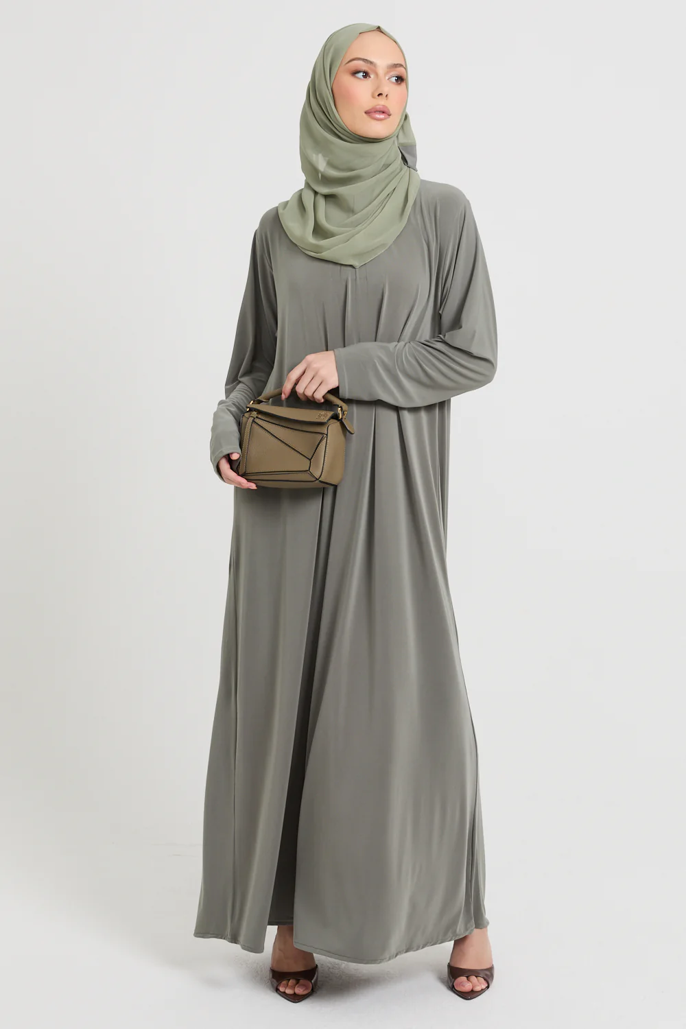 Premium Jersey Closed Abaya with Front Zip - Olive