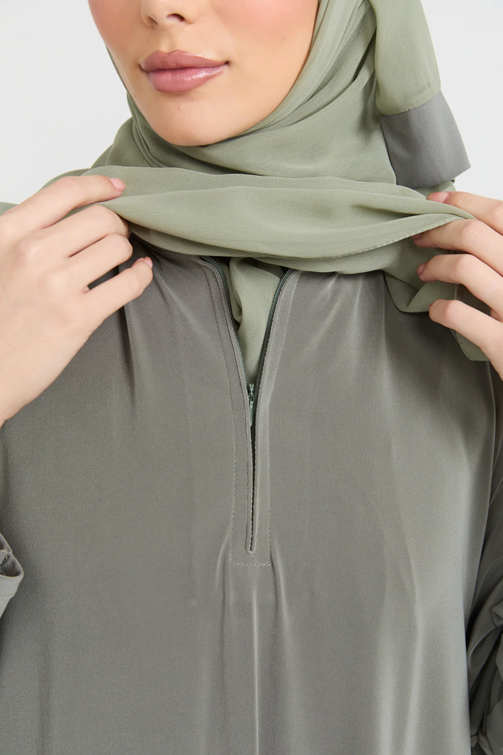 Premium Jersey Closed Abaya with Front Zip - Olive - Image 10