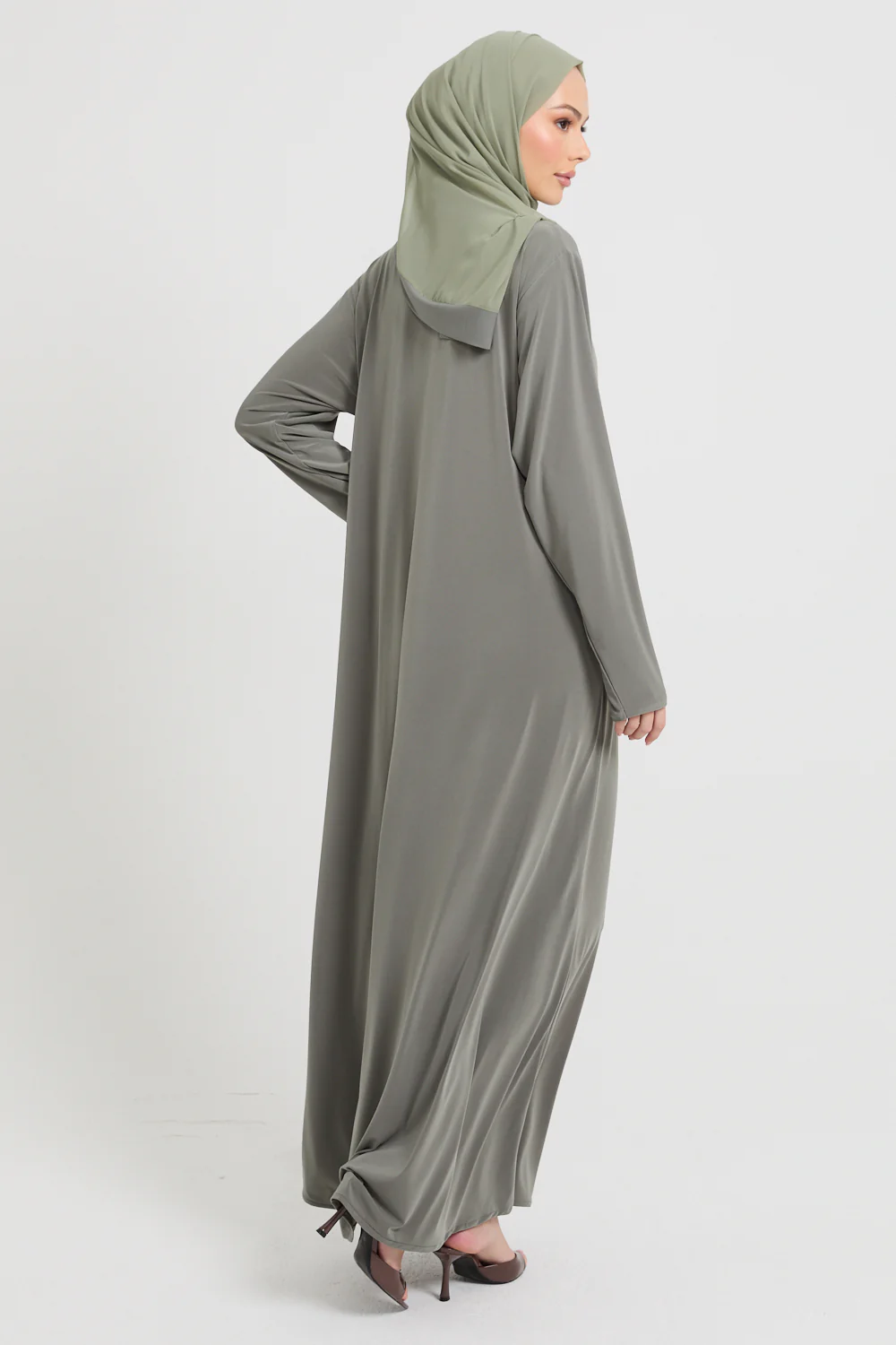 Premium Jersey Closed Abaya with Front Zip - Olive - Image 6