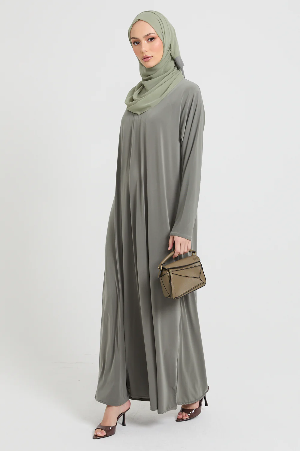 Premium Jersey Closed Abaya with Front Zip - Olive - Image 8