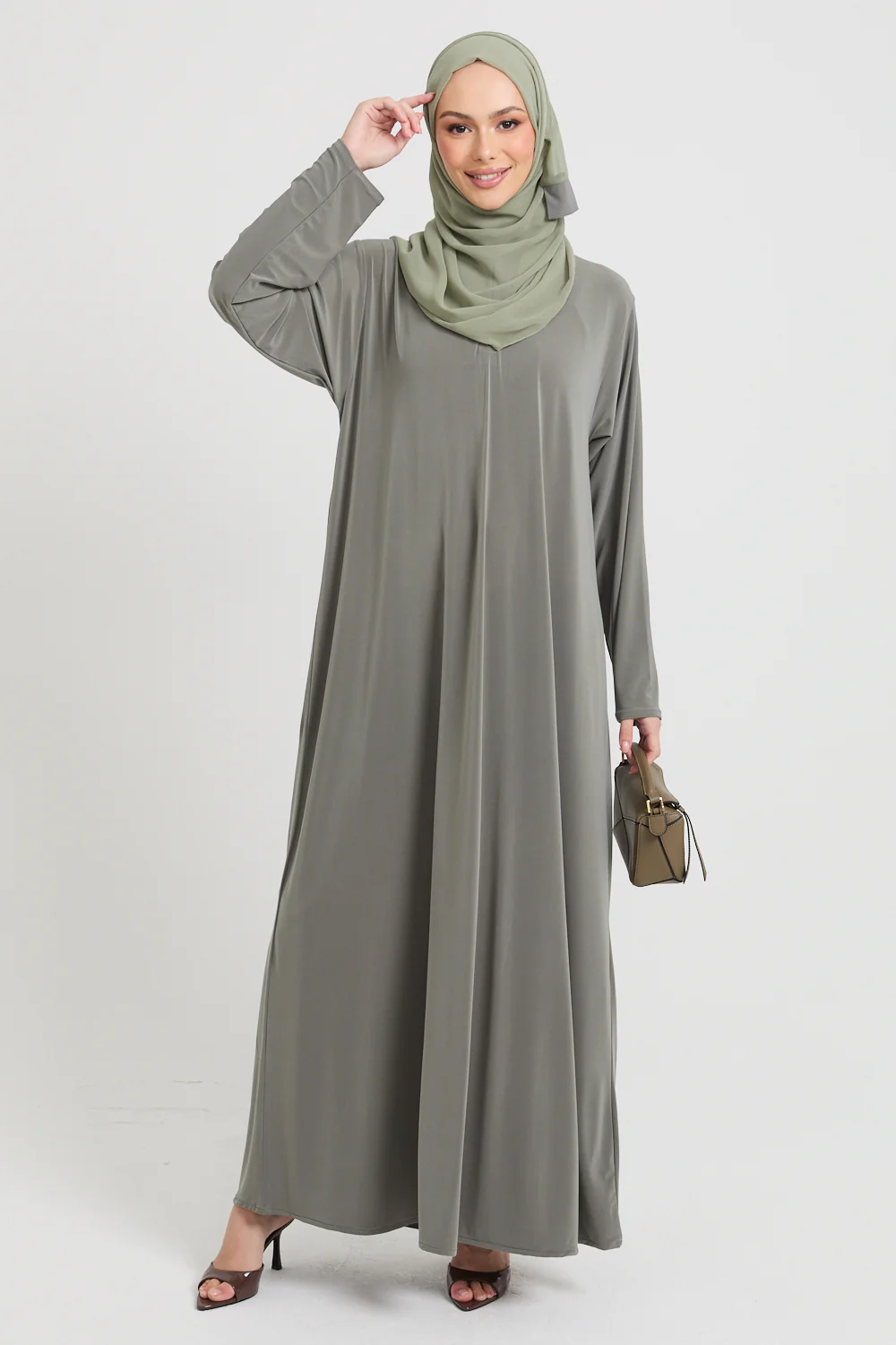 Premium Jersey Closed Abaya with Front Zip - Olive - Image 9