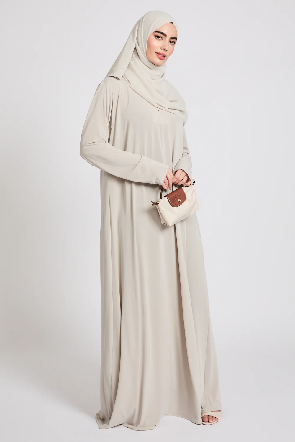 Premium Jersey Closed Abaya with Front Zip - Pebble Beige